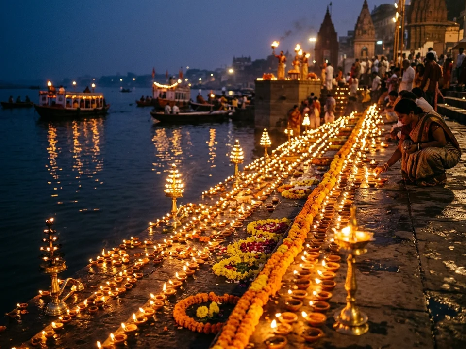 A consecrated brass diya radiating warm sacred light